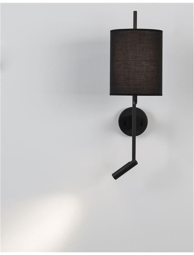 NV 9180512 Nástěnné svítidlo YAMA černé stínidlo a černý hliník nastavitelné - vypínač na těle E27 1x12W 230V IP20 bez žárovky LED Samsung 3W 3000K čtecí lampička - NOVA LUCE