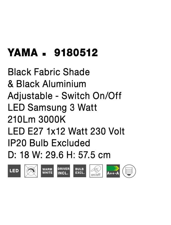 NV 9180512 Nástěnné svítidlo YAMA černé stínidlo a černý hliník nastavitelné - vypínač na těle E27 1x12W 230V IP20 bez žárovky LED Samsung 3W 3000K čtecí lampička - NOVA LUCE (obrázek 7)