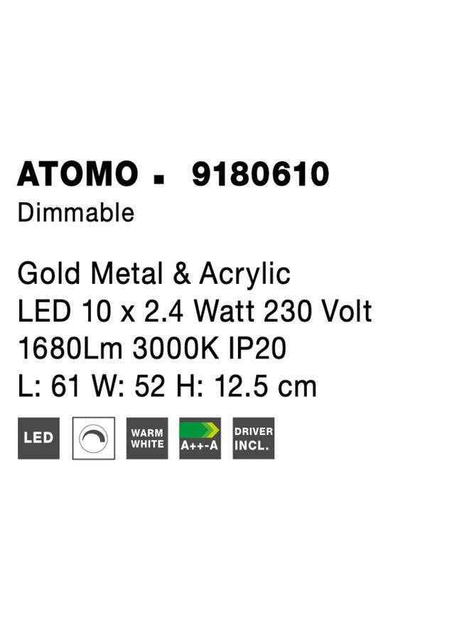 NV 9180610 Stropní svítidlo ATOMO zlatý kov a akryl LED 10 x 2.4W 230V 3000K IP20 stmívatelné - NOVA LUCE (obrázek 7)