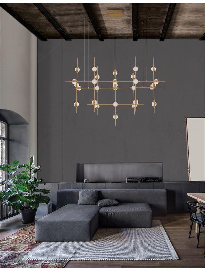 NV 9180630 Závěsné svítidlo ATOMO zlatý kov a akryl LED 30 x 2.4W 230V 3000K IP20 vč. dálkového ovládání stmívatelné - NOVA LUCE