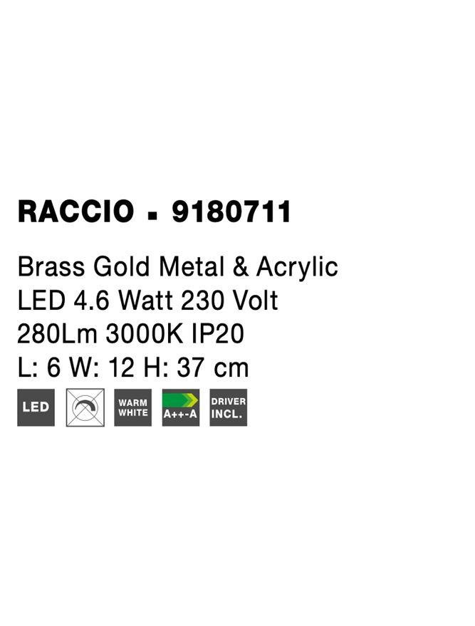 NV 9180711 Nástěnné svítidlo RACCIO zlatý kov a akryl LED 4.6W 230V 3000K IP20 - NOVA LUCE (obrázek 9)