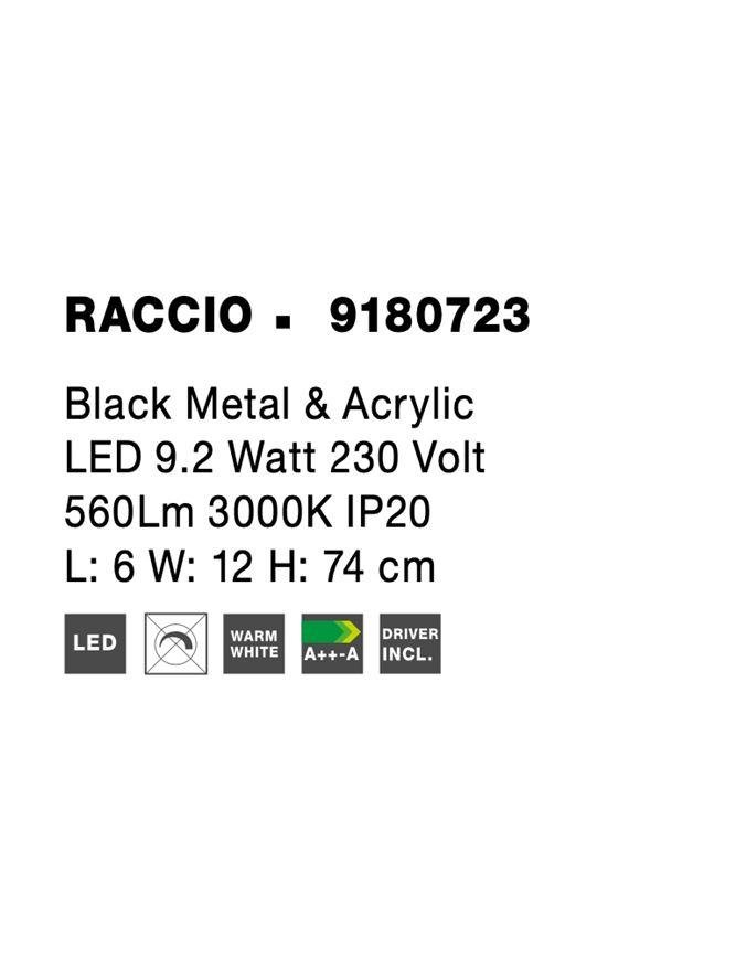 NV 9180723 Nástěnné svítidlo RACCIO černý kov a akryl LED 9.2W 230V 3000K IP20 - NOVA LUCE (obrázek 10)