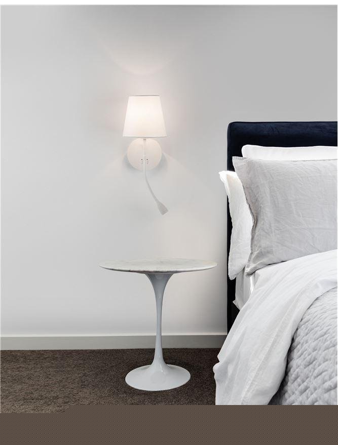 NV 9182371 Nástěnné svítidlo NIA bílý kov bílé stínidlo vypínač na těle LED 3W 3000K E14 1x5W 230V IP20 bez žárovky se čtecí lampičkou - NOVA LUCE