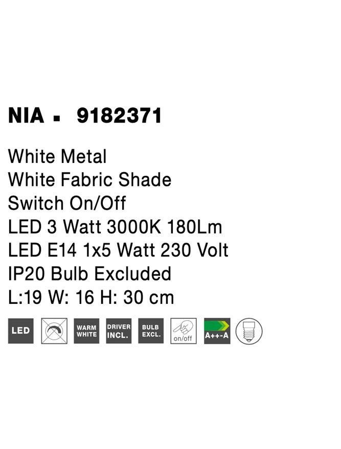NV 9182371 Nástěnné svítidlo NIA bílý kov bílé stínidlo vypínač na těle LED 3W 3000K E14 1x5W 230V IP20 bez žárovky se čtecí lampičkou - NOVA LUCE (obrázek 10)