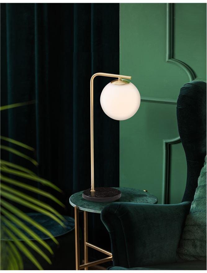 NV 9185361 Stolní lampa ALVAREZ saténový zlatý kov a černý mramor bílé opálové sklo E14 1x5W 230V bez žárovky IP20 - NOVA LUCE