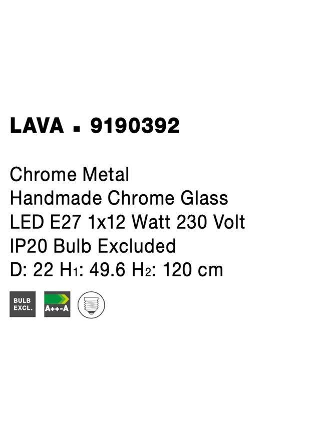 NV 9190392 Závěsné svítidlo LAVA chromovaný kov ručně vyrobené chromové sklo E27 1x12W 230V IP20 bez žárovky - NOVA LUCE (obrázek 7)