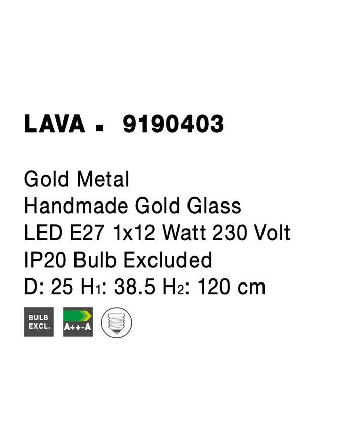 NV 9190403 Závěsné svítidlo LAVA zlatý kov ručně vyrobené zlaté sklo E27 1x12W 230V IP20 bez žárovky - NOVA LUCE (obrázek 7)
