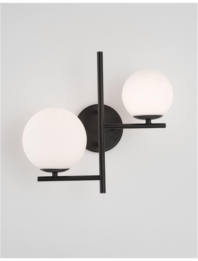 NV 9190421 Nástěnné svítidlo IMPERO bílé matné sklo černý kov E14 2x5W 230V IP20 bez žárovky - NOVA LUCE