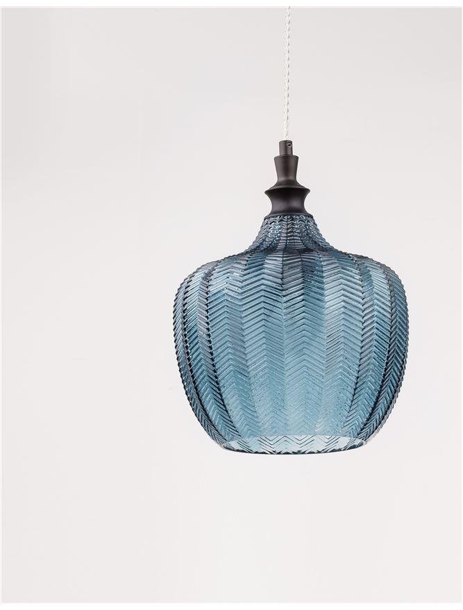 NV 9191243 Závěsné svítidlo LONI matný černý kov tmavě modré sklo E27 1x12W 230V IP20 bez žárovky - NOVA LUCE (obrázek 3)
