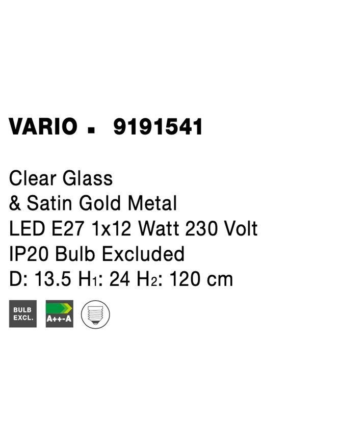 NV 9191541 Závěsné svítidlo VARIO čiré sklo a saténový zlatý kov E27 1x12W 230V IP20 bez žárovky - NOVA LUCE (obrázek 5)