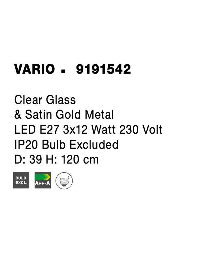NV 9191542 Závěsné svítidlo VARIO čiré sklo a saténový zlatý kov E27 3x12W 230V IP20 bez žárovky - NOVA LUCE (obrázek 5)