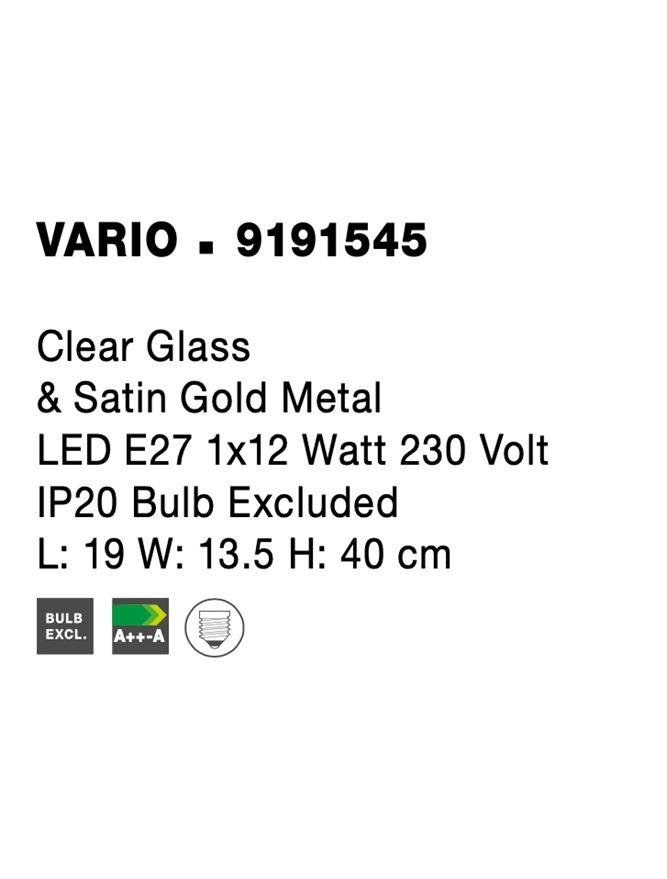 NV 9191545 Nástěnné svítidlo VARIO čiré sklo a saténový zlatý kov E27 1x12W 230V IP20 bez žárovky - NOVA LUCE (obrázek 4)