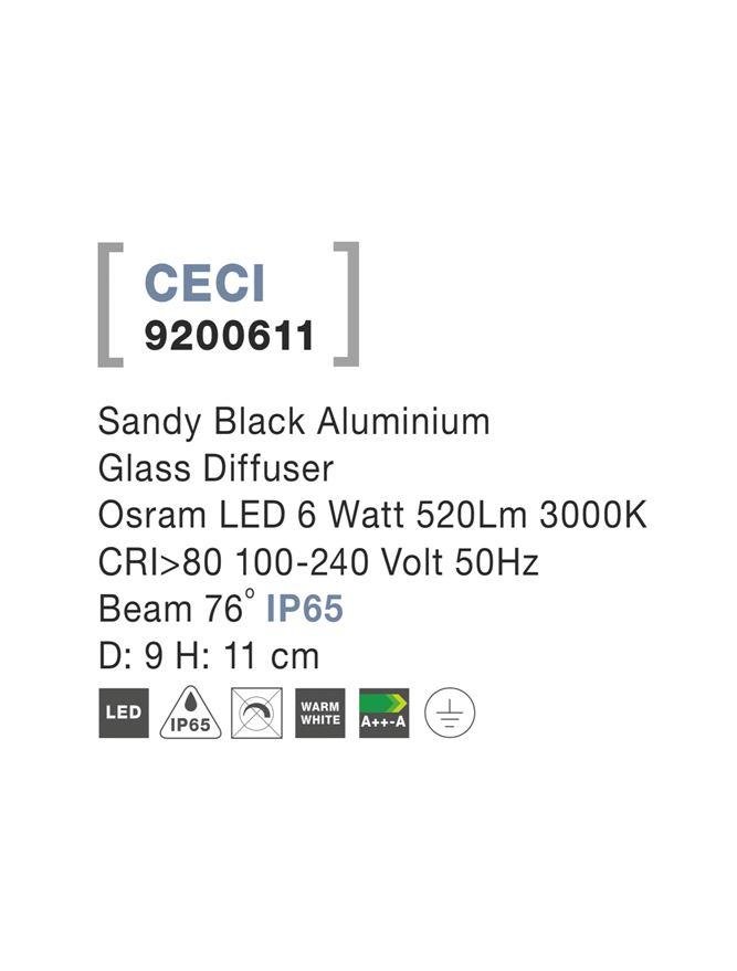 NV 9200611 Venkovní stropní svítidlo CECI černý hliník skleněný difuzor Osram LED 6W 3000K 100-240V 76st. IP65 - NOVA LUCE (obrázek 4)