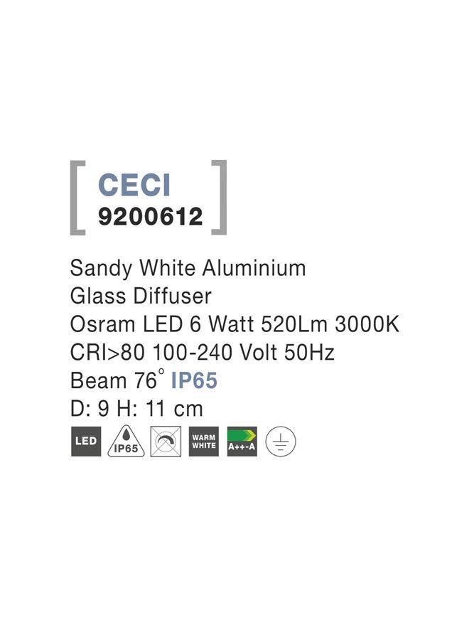 NV 9200612 Venkovní stropní svítidlo CECI bílý hliník skleněný difuzor Osram LED 6W 3000K 100-240V 76st. IP65 - NOVA LUCE (obrázek 4)
