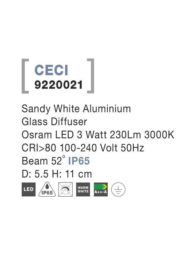 NV 9220021 Venkovní stropní svítidlo CECI bílý hliník skleněný difuzor Osram LED 3W 3000K 100-240V 52st. IP65 - NOVA LUCE (obrázek 3)