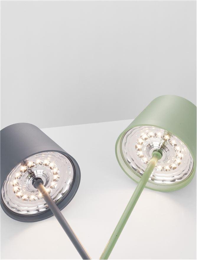 NV 9223404 Venkovní stolní lampa SEINA šedý hliník a akryl LED 2W 2700K 5V DC IP54 vypínač na těle nabíjecí s PG základnou nebo USB C kabelem - NOVA LUCE
