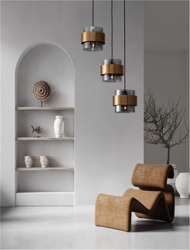 NV 9236372 Závěsné svítidlo SIANNA kouřové sklo mosazný zlatý kov E27 3x12W 230V IP20 bez žárovky - NOVA LUCE