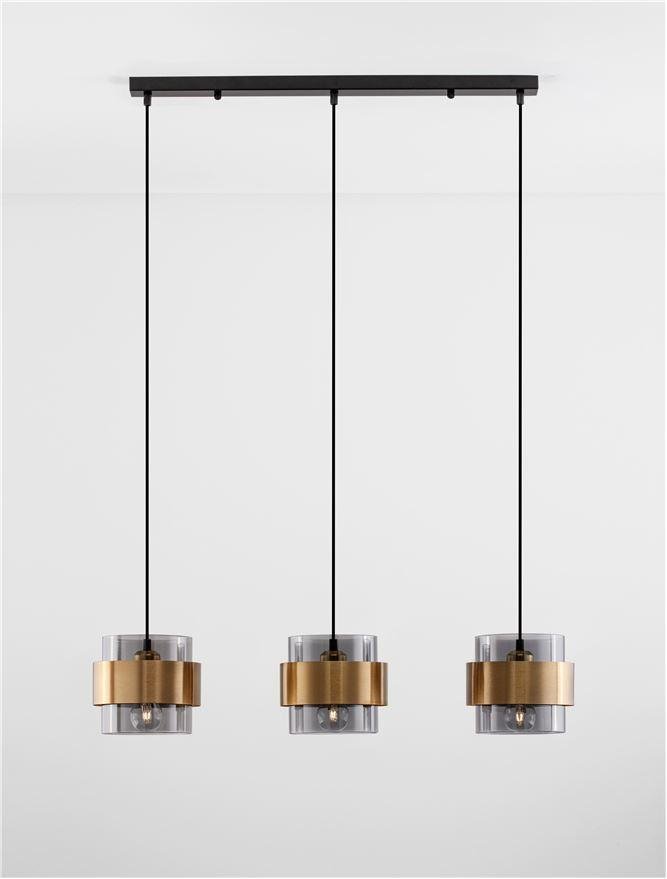 NV 9236382 Závěsné svítidlo SIANNA kouřové sklo mosazný zlatý kov E27 3x12W 230V IP20 bez žárovky - NOVA LUCE