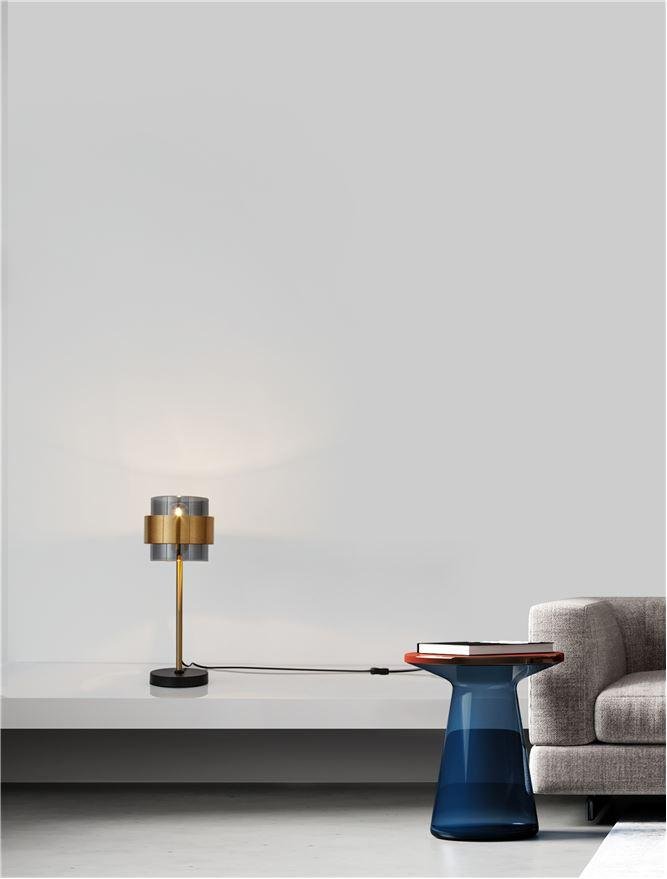 NV 9236400 Stolní lampa SIANNA kouřové sklo mosazný zlatý kov E27 1x12W 230V IP20 bez žárovky - NOVA LUCE