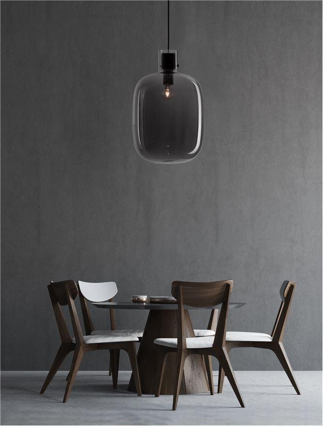 NV 9236500 Závěsné svítidlo CINZIA kouřové sklo černý kabel černá kovová základna E27 1x12W 230V IP20 bez žárovky - NOVA LUCE