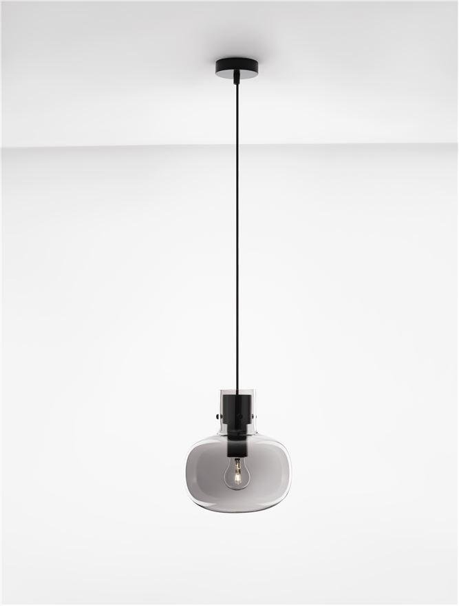 NV 9236510 Závěsné svítidlo CINZIA kouřové sklo černý kabel černá kovová základna E27 1x12W 230V IP20 bez žárovky - NOVA LUCE