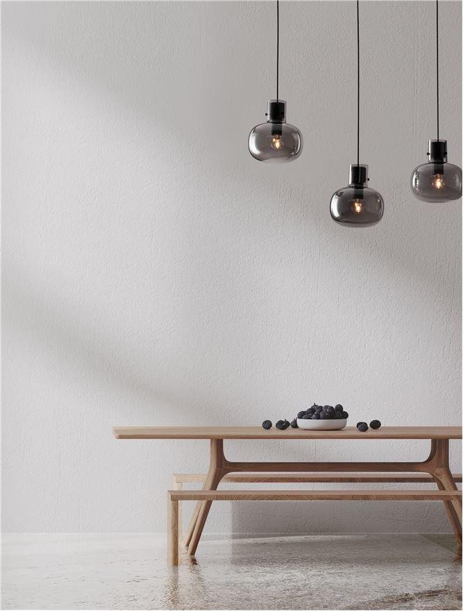 NV 9236520 Závěsné svítidlo CINZIA kouřové sklo černý kabel černá kovová základna E27 3x12W 230V IP20 bez žárovky - NOVA LUCE