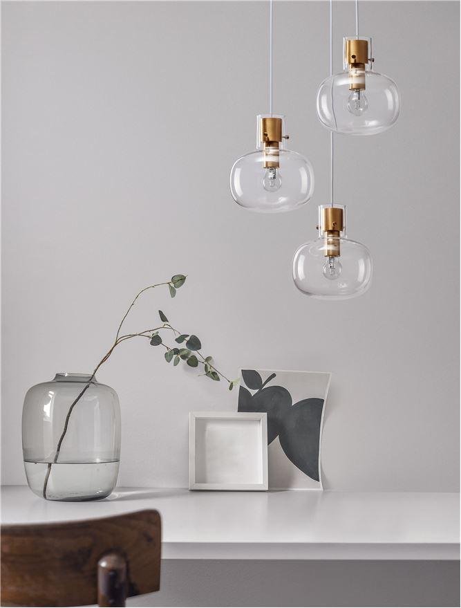 NV 9236610 Závěsné svítidlo CINZIA čiré sklo bílý kabel mosazný zlatý kov E27 3x12W 230V IP20 bez žárovky - NOVA LUCE