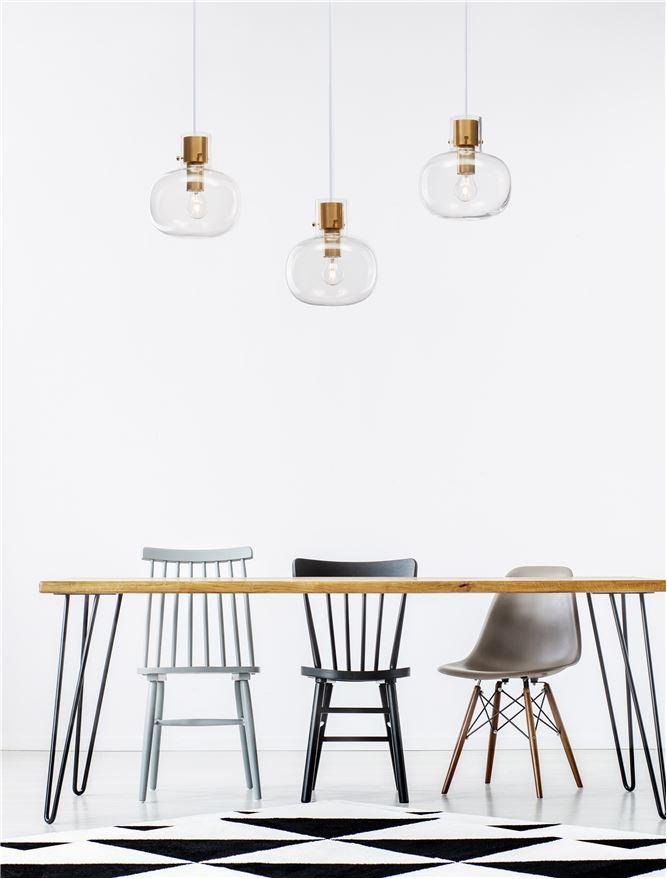 NV 9236620 Závěsné svítidlo CINZIA čiré sklo bílý kabel mosazný zlatý kov E27 3x12W 230V IP20 bez žárovky - NOVA LUCE