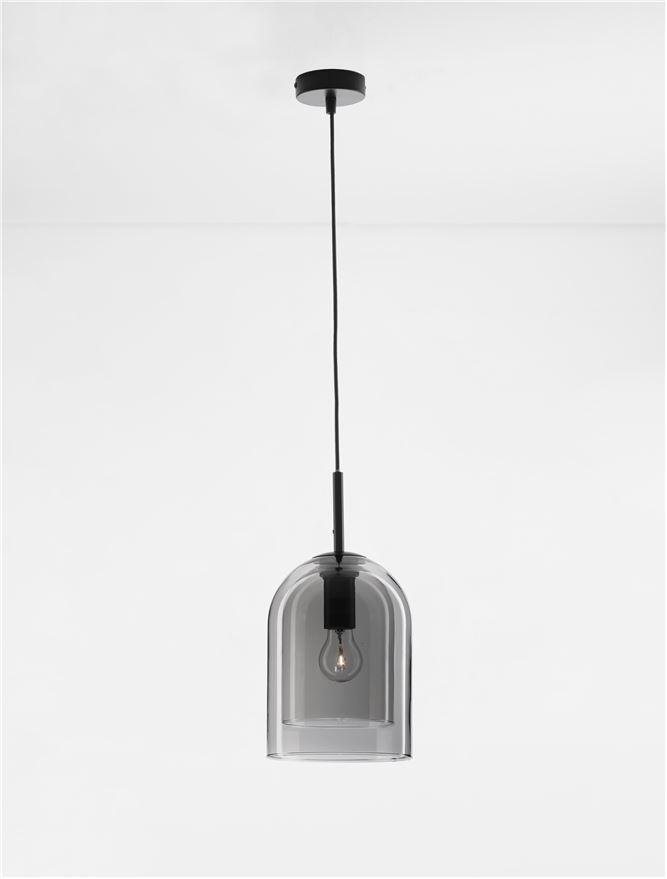 NV 9236700 Závěsné svítidlo VELOR dvouvrstvé kouřové sklo černý kabel černá kovová základna E27 1x12W 230V IP20 bez žárovky - NOVA LUCE