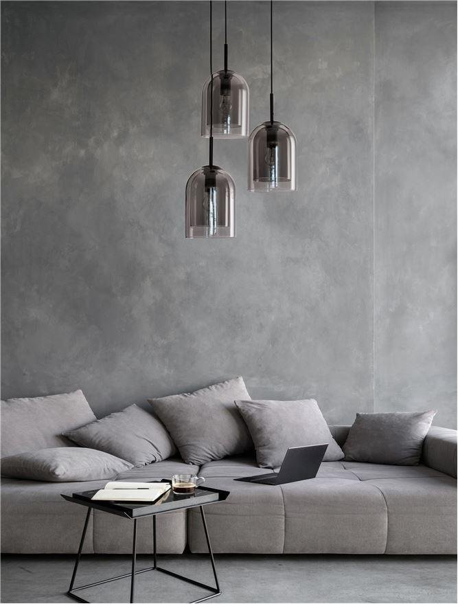 NV 9236710 Závěsné svítidlo VELOR dvouvrstvé kouřové sklo černý kabel černá kovová základna E27 3x12W 230V IP20 bez žárovky - NOVA LUCE
