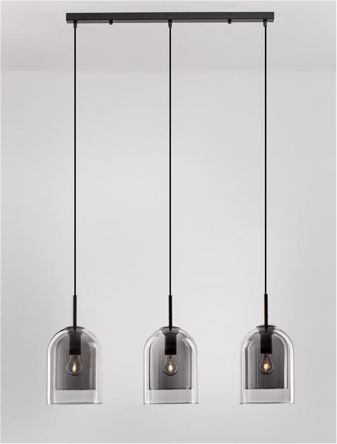 NV 9236720 Závěsné svítidlo VELOR dvouvrstvé kouřové sklo černý kabel černá kovová základna E27 3x12W 230V IP20 bez žárovky - NOVA LUCE