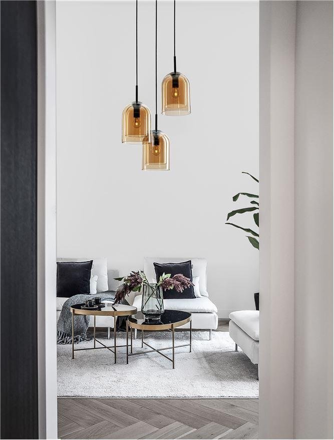NV 9236735 Závěsné svítidlo VELOR dvouvrstvé šampaň sklo černý kabel černá kovová základna E27 3x12W 230V IP20 bez žárovky - NOVA LUCE