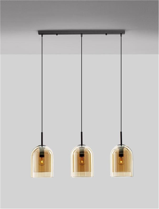 NV 9236740 Závěsné svítidlo VELOR dvouvrstvé šampaň sklo černý kabel černá kovová základna E27 3x12W 230V IP20 bez žárovky - NOVA LUCE