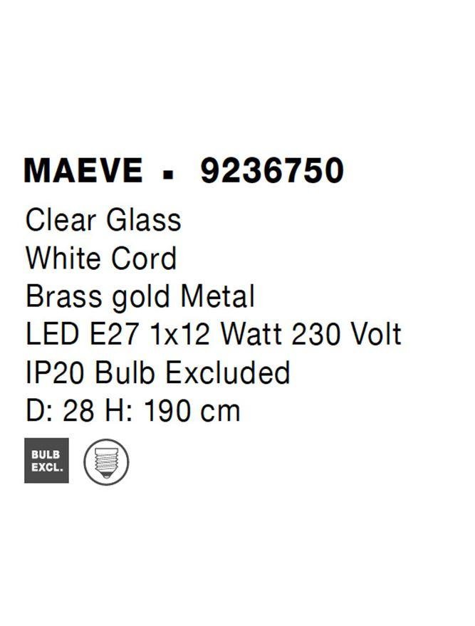 NV 9236750 Závěsné svítidlo MAEVE čiré sklo bílý kabel mosazný zlatý kov E27 1x12W 230V IP20 bez žárovky - NOVA LUCE (obrázek 9)