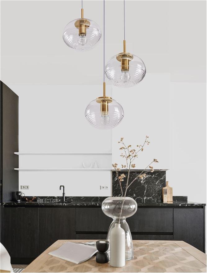 NV 9236755 Závěsné svítidlo MAEVE čiré sklo bílý kabel mosazný zlatý kov E27 3x12W 230V IP20 bez žárovky - NOVA LUCE