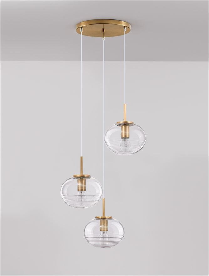 NV 9236755 Závěsné svítidlo MAEVE čiré sklo bílý kabel mosazný zlatý kov E27 3x12W 230V IP20 bez žárovky - NOVA LUCE (obrázek 3)