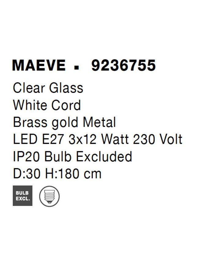 NV 9236755 Závěsné svítidlo MAEVE čiré sklo bílý kabel mosazný zlatý kov E27 3x12W 230V IP20 bez žárovky - NOVA LUCE (obrázek 8)