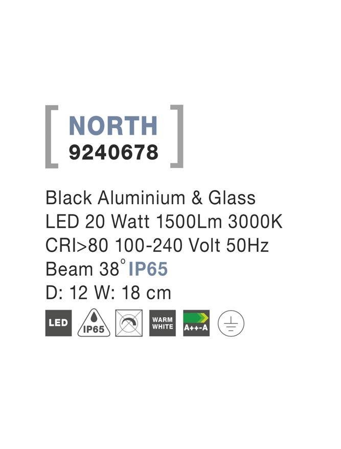 NV 9240678 Venkovní reflektor NORTH černý hliník a sklo LED 20W 3000K 100-240V 38st. IP65 - NOVA LUCE (obrázek 3)