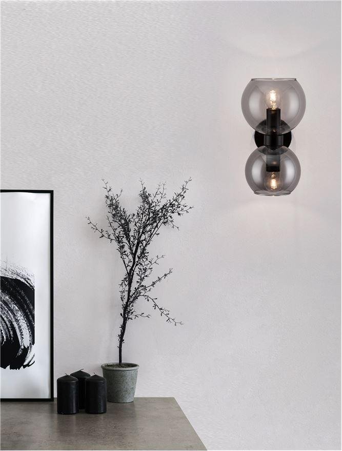 NV 9241120 Nástěnné svítidlo PALMER kouřové sklo černá kovová základna E14 2x5W 230V IP20 bez žárovky - NOVA LUCE