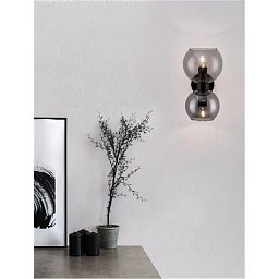 Obrázek pro produkt Nástěnné svítidlo PALMER kouřové sklo černá kovová základna E14 2x5W 230V IP20 bez žárovky - NOVA LUCE