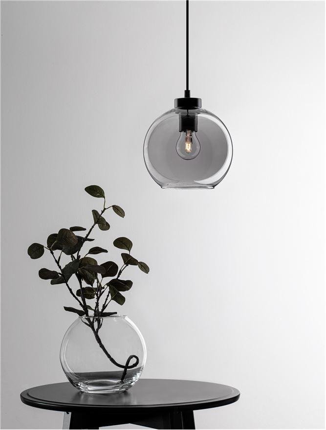 NV 9241130 Závěsné svítidlo PALMER kouřové sklo černý kabel černá kovová základna E27 1x12W 230V IP20 bez žárovky - NOVA LUCE