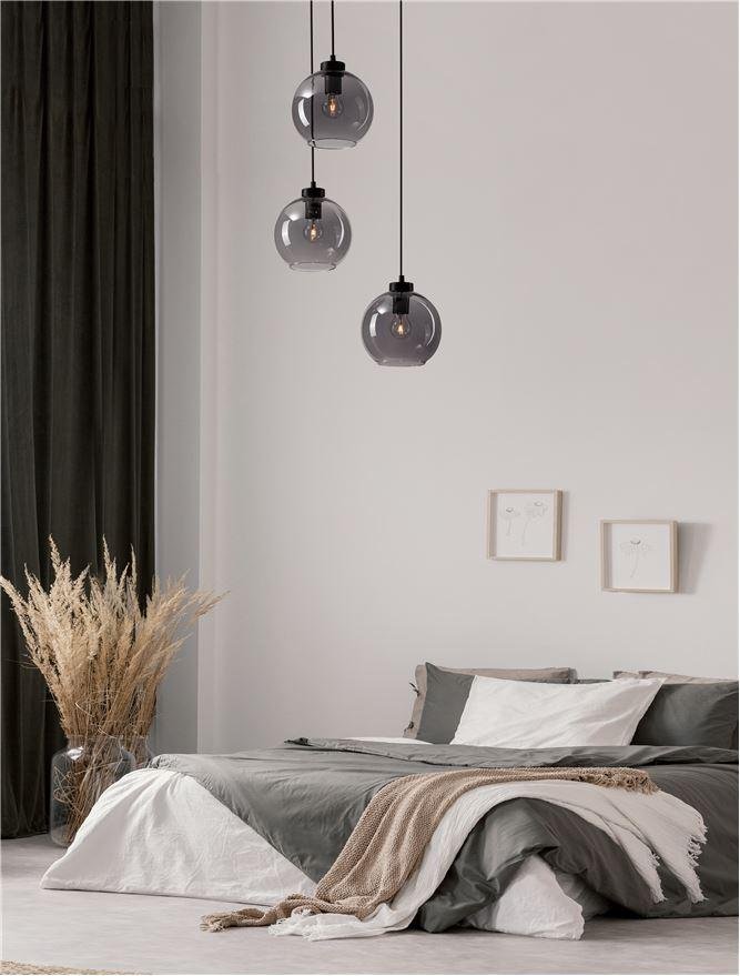 NV 9241140 Závěsné svítidlo PALMER kouřové sklo černý kabel černá kovová základna E27 3x12W 230V IP20 bez žárovky - NOVA LUCE