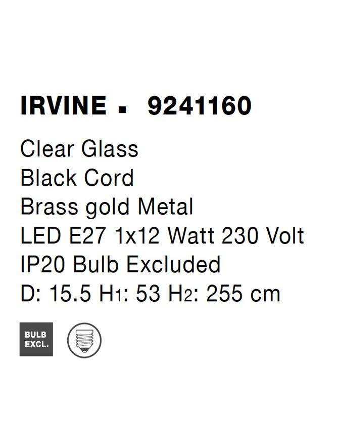 NV 9241160 Závěsné svítidlo IRVINE čiré sklo černý kabel mosazný zlatý kov E27 1x12W 230V IP20 bez žárovky - NOVA LUCE (obrázek 11)