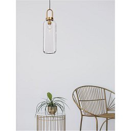 Obrázek pro produkt Závěsné svítidlo IRVINE čiré sklo černý kabel mosazný zlatý kov E27 1x12W 230V IP20 bez žárovky - NOVA LUCE