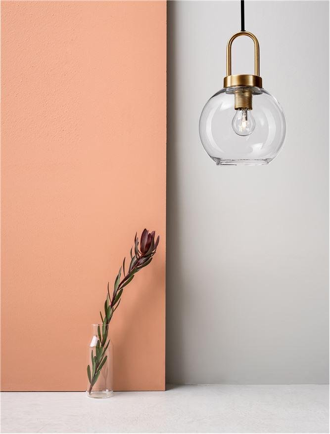 NV 9241170 Závěsné svítidlo IRVINE čiré sklo černý kabel mosazný zlatý kov E27 1x12W 230V IP20 bez žárovky - NOVA LUCE