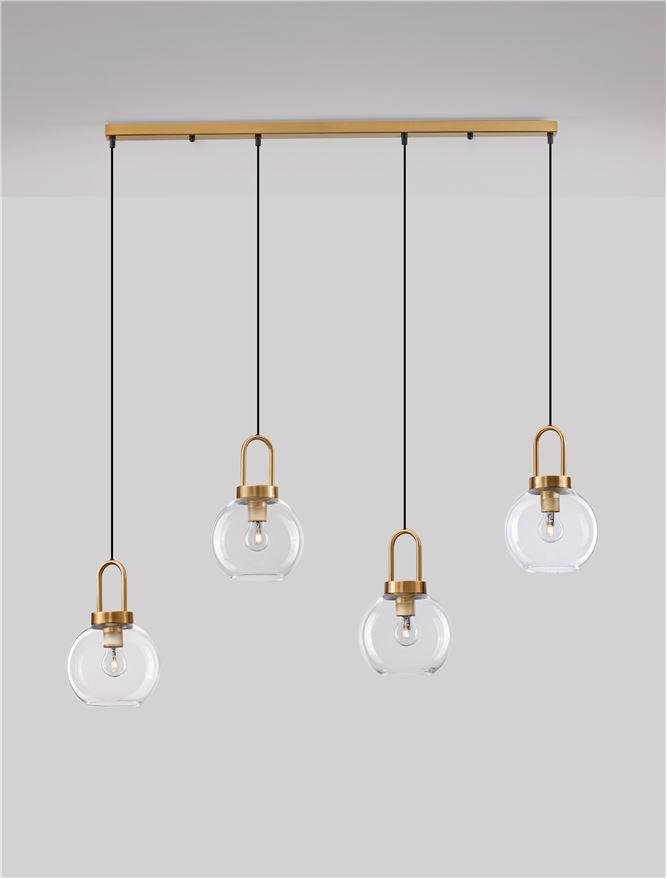 NV 9241180 Závěsné svítidlo IRVINE čiré sklo černý kabel mosazný zlatý kov E27 4x12W 230V IP20 bez žárovky - NOVA LUCE