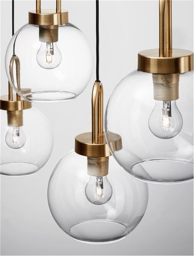 NV 9241180 Závěsné svítidlo IRVINE čiré sklo černý kabel mosazný zlatý kov E27 4x12W 230V IP20 bez žárovky - NOVA LUCE (obrázek 4)
