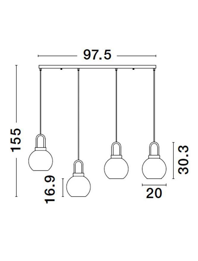 NV 9241180 Závěsné svítidlo IRVINE čiré sklo černý kabel mosazný zlatý kov E27 4x12W 230V IP20 bez žárovky - NOVA LUCE (obrázek 7)