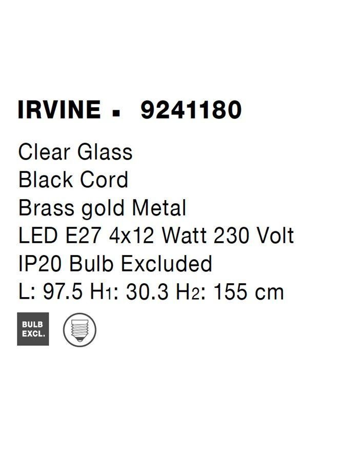 NV 9241180 Závěsné svítidlo IRVINE čiré sklo černý kabel mosazný zlatý kov E27 4x12W 230V IP20 bez žárovky - NOVA LUCE (obrázek 8)
