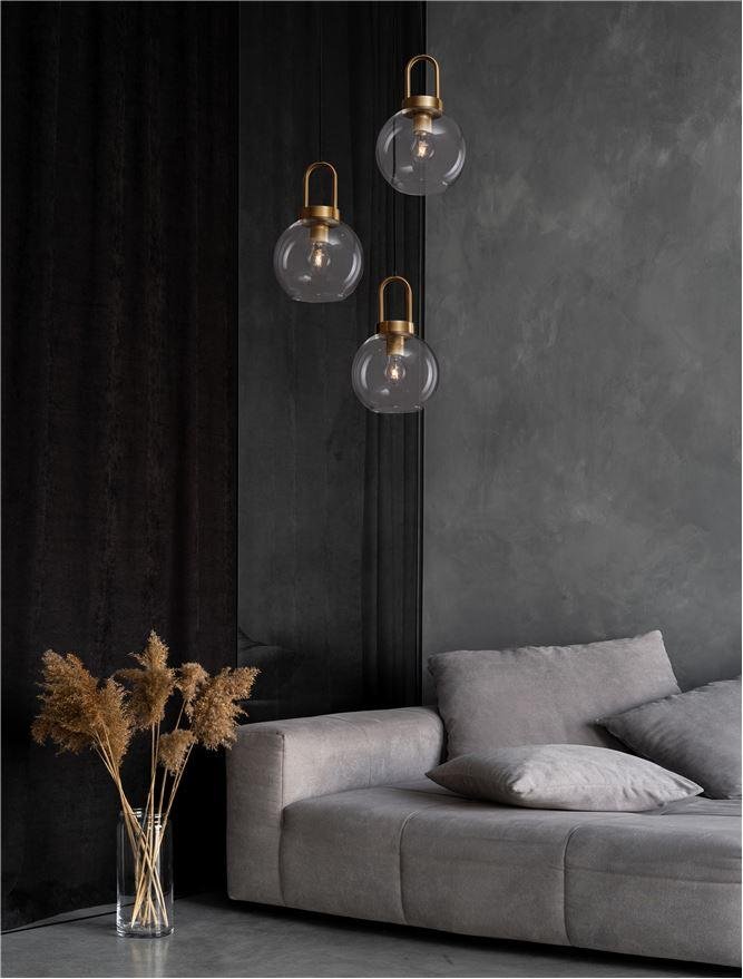 NV 9241190 Závěsné svítidlo IRVINE čiré sklo černý kabel mosazný zlatý kov E27 3x12W 230V IP20 bez žárovky - NOVA LUCE